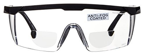 voltX 'Classic' Gafas de Seguridad Bifocales (Transparentes +2,50 dioptría), incluye cordón con tope regulable + Lente UV400 con recubrimiento antivaho