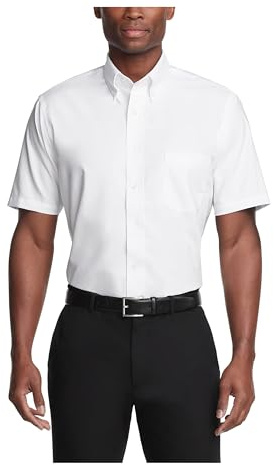 Van Heusen Herren Kurzärmeliges Anzughemd Regular Fit Oxford Solid Klassisches Hemd, Weiß, 20.5-21 Neck