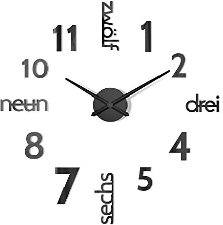 Cander Berlin MNU 0180 S XXL 3D Schwarze Riesen Designer Wanduhr Wohnzimmer Dekoration Wandtatoo mit deutschem Zifferblatt aus Acryl