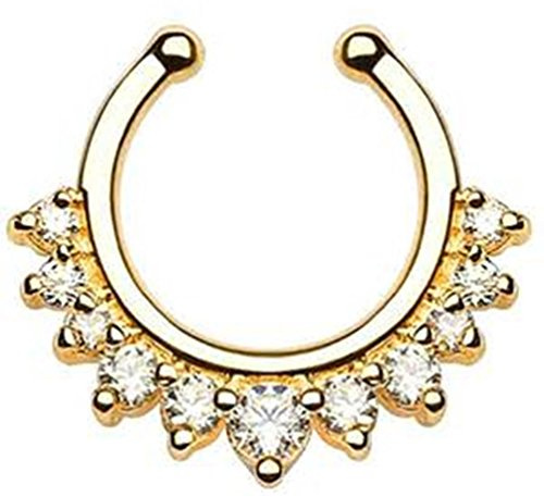 Paula & Fritz® Unisex Rhodium vergoldet Nasenring gelbgold roségold Silber hängende Zirkonia farblos pink Aqua SEPR-44