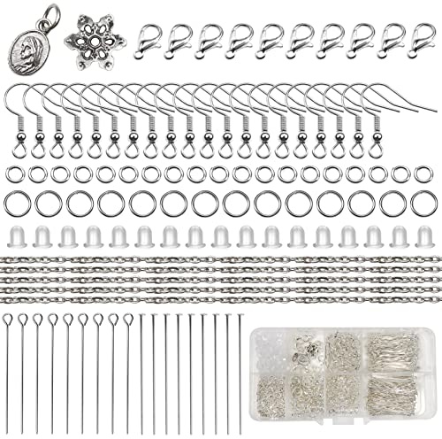 TOAOB 784 Pezzi Kit per Orecchini Fai Da Te Ganci di Orecchini Argento | con Anelli Aperti Chiusura a Moschettone Perline Catena Occhiello Chiodini Testa, per Creazione di Gioielli e Riparazione