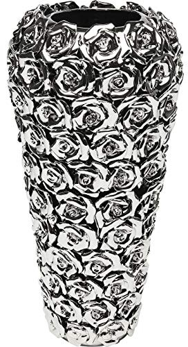 Kare Design Vase Rose Silber, Steingut, Vase Groß, Vintage, Dekorationsvase, Tischvase, Blumenvase fürs Wohnzimmer, Accessoire, 45x22x22 cm (H/B/T)