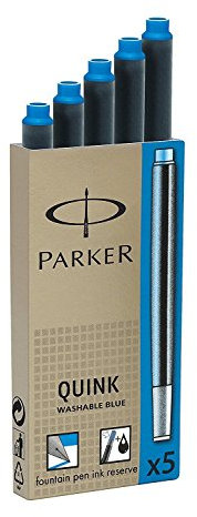 Parker S0116210 Quink Fountain Pen Refills, Long Cartridges - 2 Packs of 5, Washable Blue Ink