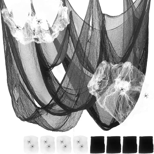 Gardeningwill Pack of 8 Black Creepy Scary Gauze Cloth Doorways for Walls Entryways Halloween 30x84 with Spiders White Webs
