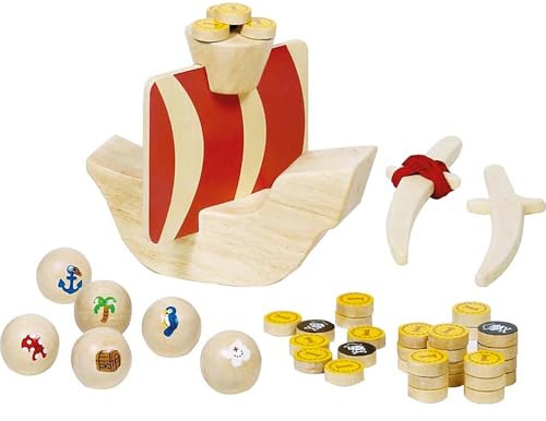 goki 56886 Piratenspiel Captain Koog – Holz-Wurfspiel ab 5 Jahren – Geschicklichkeitsspiel für Kinder – Lernspiel für draußen - Strandspielzeug mit 53 Teilen & Beutel