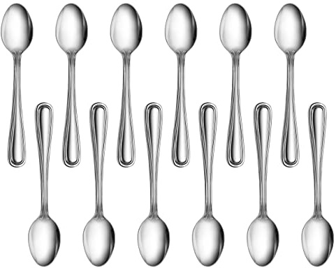 New Star Foodservice Slimline Pattern 18/0 Stainless Steel Coffee Spoon, 4.75-Inch, Set of 12, Commercial Grade