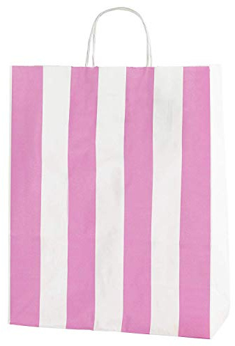 Thepaperbagstore 30 rosa-weiß gestreifte Papiertüten 25 x 11 x 31 cm | Starke, recycelbare Kraftpapiertüten mit stabilen Griffen, ideal für Geschenke, Einzelhandel, Partys und Events.