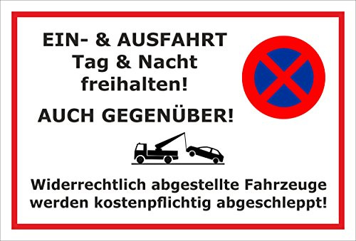 Melis-Folienwerkstatt Parken verboten Schild – EIN-und Ausfahrt Tag und Nacht freihalten - auch gegenüber – 60x40 cm – 3mm Aluverbund – Verschiedene Größen und Materialien