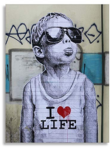 Kunstbruder, Druck auf leinwand Banksy Graffiti - Bild I Love My Life Bild fertig auf Keilrahmen Kunstdrucke, Wandbilder, Bilder zur Dekoration - direkt vom (40x60 cm)