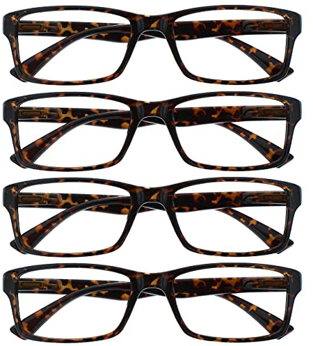 OPULIZE PEP Classic Reading Glasses for Women Men, Scratch Resistant Rectangular Frame with Spring Hinges, Brown +1.5 (Pack of 4)
