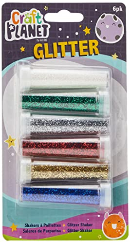 Craft Planet Glitter Shakers 6-pack, flerfärgade, paket med 6, för barn barn konst & hantverk, utsmyckningar, gnistrande för hantverk