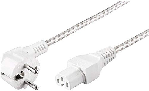 Goobay 93314 Warmgeräte Anschlusskabel, 2 m, Weiß-Silber, Schutzkontaktstecker (Typ F, CEE 7/7) > Gerätebuchse C15