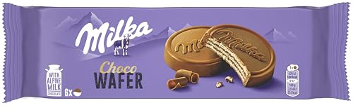 Galletas Milka Choco Wafer Barquillo Rellena De Chocolate Con Leche 180gr | Milka Waffelkuchen mit Kakao- und Milchschokoladenfüllung, für den Genuss zu jeder Tageszeit