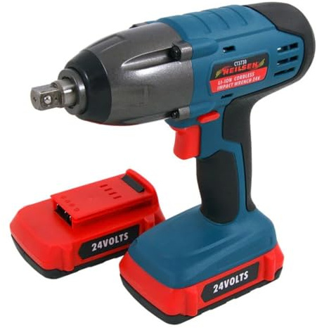 Neilsen CT3730 24V Lithium Ion Cordless Impact Wrench 1/2in Drive 300Nm Max Torque 0-2200rpm Speed 0-2900rpm Impact Frequency 2 x 1.3Ah Batteries 1Hr Fast Charger Aluminium Gear Housing