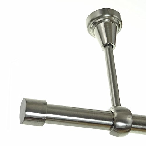 BASIT Gardinenstange Edelstahllook 19mm 1-läufig Decke 360cm lang D18 | Gardinenstangenset einläufig Deckenmontage Metall Deckenhalterung Vorhangstange 120-600cm wählbar Kappe Kappe E61