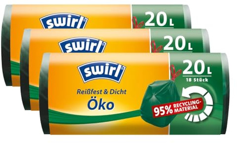 3x Swirl Öko Müllbeutel 20L (18 stk./ Rolle) mit Zugband