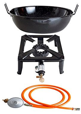 Réchaud avec 8,5 kW Puissance, dimensions 30 x 30 x 15 CM et émail bol/Pot Ø 30 cm avec tuyau et régulateur de gaz