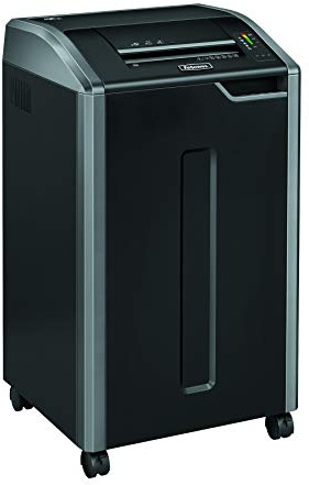 Fellowes Powershred 425i 100% Anti-Stau Aktenvernichter, Schneidleistung: 38-40 Blatt (Streifenschnitt) schwarz/Silber