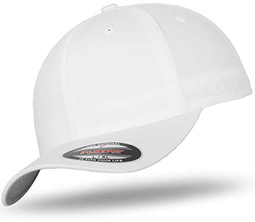 Flexfit Unisexe Capuchon sans Fermeture pour Hommes, Femmes Et Enfants Casquette Baseball Wooly Peigné - Blanc, L/XL