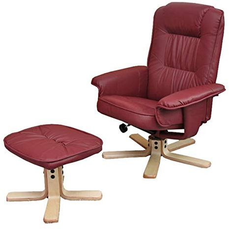 Mendler Relaxsessel M56, Fernsehsessel TV-Sessel mit Hocker Ottomane, Kunstleder Eukalyptus Holz - Bordeaux | Fernsehsessel, TV-Sessel, mit Hocker, Ottomane