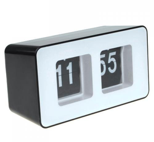 Auto Flip Desk Wall Clock - Nero/Grandi Numeri Bianchi su Sfondo Nero-Powered by 2 AA 1.5V
