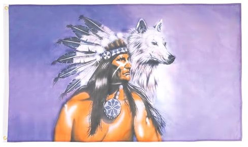 AZ FLAG Bandiera Indiani NATIVI Americani con Lupo 150x90cm - Bandiera con Indiano 90 x 150 cm