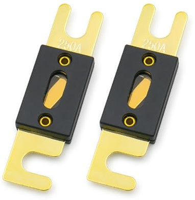 Baomain 2-Pack 250A ANL Fuse Bulk Value Pack with Gold-Plated Terminals for Car Audio, Amplifier, Truck, Boat, RV - 12V/24V Circuit Protection
