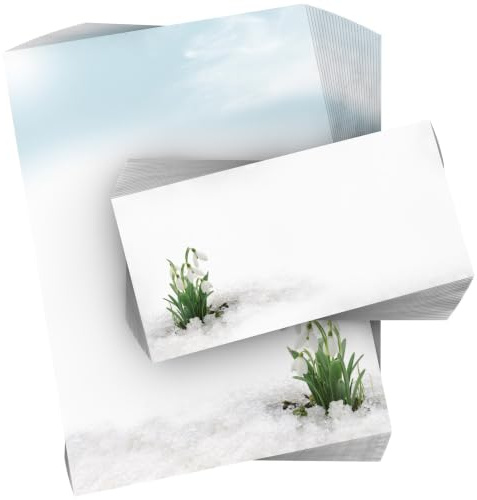 Motivpapier „Schneeglöckchen“ - 25 Blatt Briefpapier DIN A4/90g - hochwertiges Briefpapier für geschäftliche und private Briefe - Designpapier