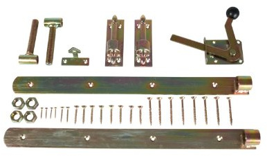 MEIN GARTEN VERSAND Verstellbarer Torbeschlag Einzeltor gelb verzinkt – Stahl-Beschlagset für Gartentor – inkl. Ladenbänder, Kloben, Türöffner & Schrauben – Robustes Torband/Türbeschlag