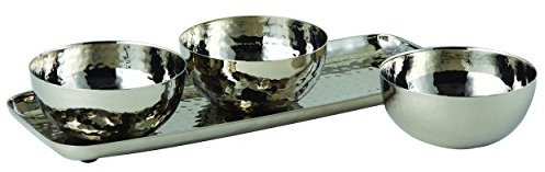 Elegance Edelstahl gehämmert 3 Schüssel-Set mit Tablett, Silber