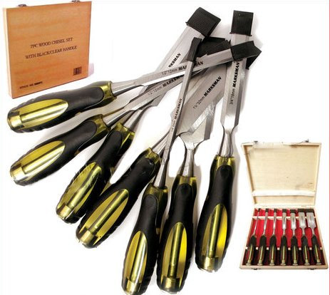 BARGAINS-GALORE® 7PC PRO Wood Chisel Set in Wooden CASE CRV Professional Carpenters Tool Set Hand