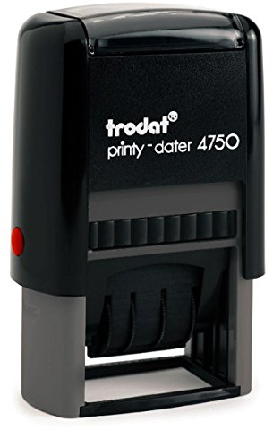 Trodat Printy Dater 4750 Datumstempel mit 2farbigem Kissen blau/rot + Wunschtext, Stempeltext:B E A R B E I T E T