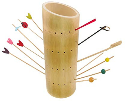 BambooMN 9.84 Bamboo Skewer Holder Food Display Stand Angle Cut Tube Skewers Stand w/ 72 Holes - Natural - 1 Piece