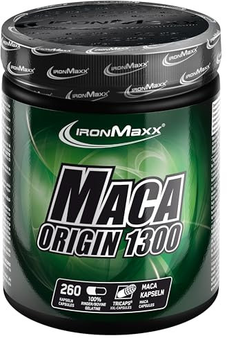 IronMaxx Maca Origin – Hochdosierte Maca Kapseln 260 Stück | 1300 mg Reiner Maca Extrakt aus Peru | Vegan, Pflanzlich & Premium Qualität