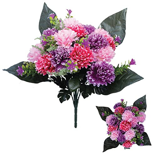 Bagari Artificial Flowers, Large Mixed Bush Grave Cemetery Flowers, 41cm Funeral Fake Flowers for Memorial Decoration, Hot Pink - Ivory & Wine Graveside Flowers for Outdoor & Indoor Floral Decoration