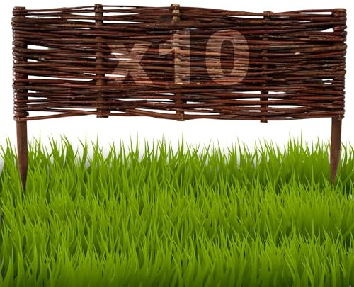 Floranica Bordures de Parterre en Saule Lot de 10 pièce 20 cm x 60 cm Clôture en Bois de Osier pour Bordure Plate-Bande Palissade Bordures de Fleurs Décoratives Panneau en Saule