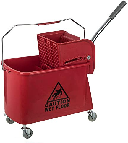 Professional Kentucky Mop Bucket Wringer System, 20L Heavy Duty, Industrial Home Floor Cleaning, Red