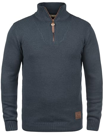 Solid SDTommy stickad tröja för män, troyer finstickad tröja med ståkrage och dragkedja, Insignia Blue Melange (8991), XL