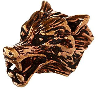 NKlaus Haarschmuck Bartperle VUKI Wolfskopf mit großer Öffnung Bronze Lockenperle 6411