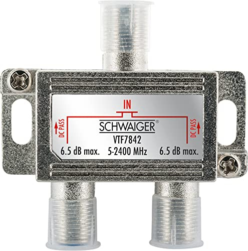 Schwaiger Verteiler (2-Fach) für SAT-, Antennen- und Kabelanlagen 6,5 dB Silber