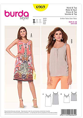 burda style Schnittmuster Damen Trägerkleid und Blusentop #6969 | Gr. 34-46 | Papierschnittbogen