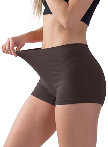 Love My Fashions ® Women's Boyshort Microfibre High Waist Boxers Seamless Stretchy Full Coverage Underwear for Ladies Dark Brown