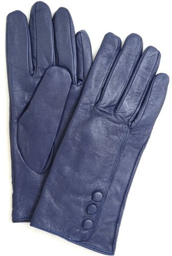 Snugrugs Lederhandschuhe für Damen mit Knopfbesatz und warmen Vliesfutter, superweich (Dunkelblau - S)