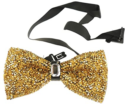 Glamour Girlz Herren Diamante verkrustet Luxuglitzernden Abend formelle Hochzeit schwarze Krawatte Fliege Gold