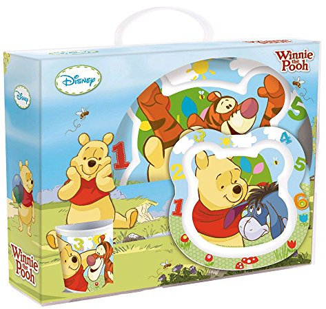 Joy Toy 736195 - Disney Winnie the Pooh - Juego de 3 piezas de melamina: 1 plato llano 20 cm, 1 plato hondo 14 cm y una taza 9 cm (245 ml) en paquete regalo (27 x 10 x 25 cm)