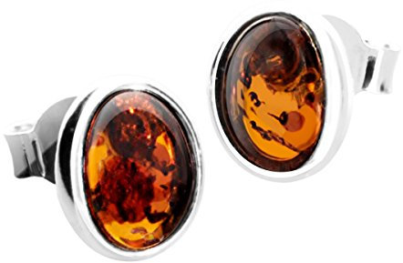 InCollections Damen-Ohrstecker 925 Sterling Silber Bernstein gelb 10 mm