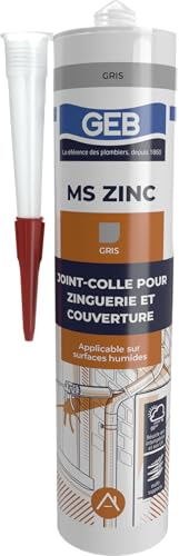 GEB MS ZINC Mastic polymère pour collage et étanchéité en couverture et zinguerie. Excellente adhérence sur tout matériaux, même humides. Résiste aux intempéries et aux UV. 290ml - Gris