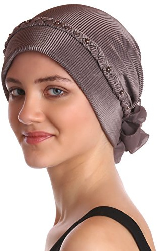 Deresina Chemo Kopfbedeckung, Perlenbesetzter Turban für Haarverlust