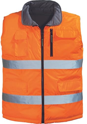 Euro Protection - Gilet reversibile alta visibilità in poliestere impermeabile spalmato poliuretano. 5 tasche . ColorI vari reversibile grigio. - Taglia: XL - Colore: arancio