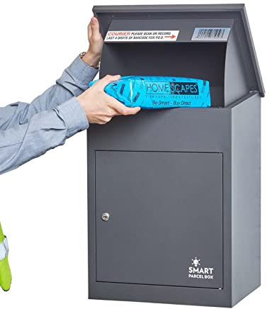 SMART PARCEL BOX Paketbox, Paketbriefkasten Wandmontage, Briefkasten mit Paketfach, Postbox für Pakete Outdoor mittelgroß, Paketkasten rostfrei verzinkter Stahl, 3 Schlüssel, 44x35x58 cm, grau